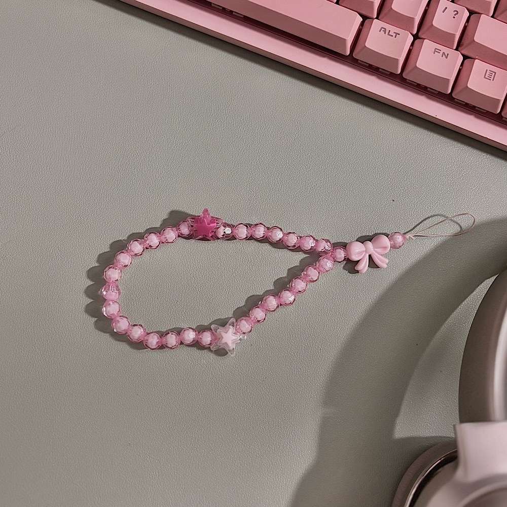 Pink Beaded Phone Charm Strap